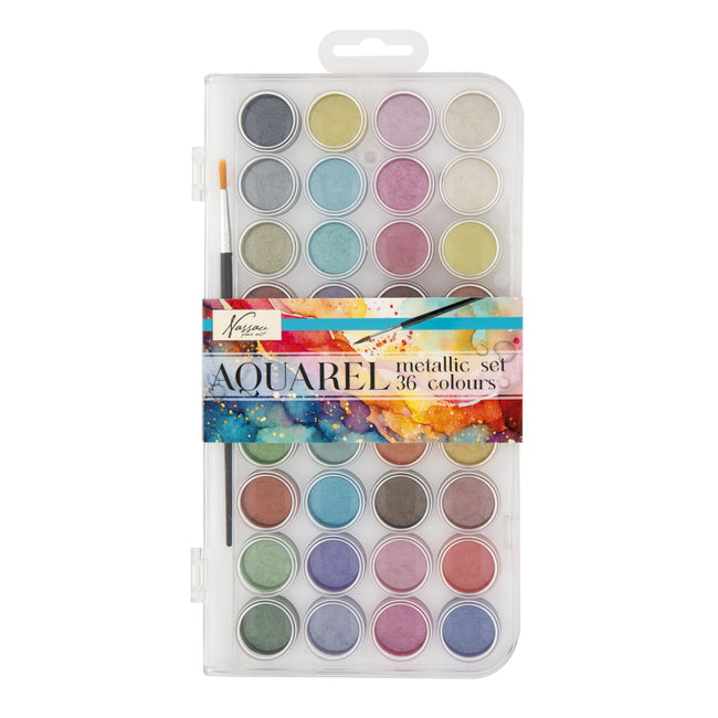 Nassau fine art - Watercolor paint box of 36 metallic pans | 12 pieces