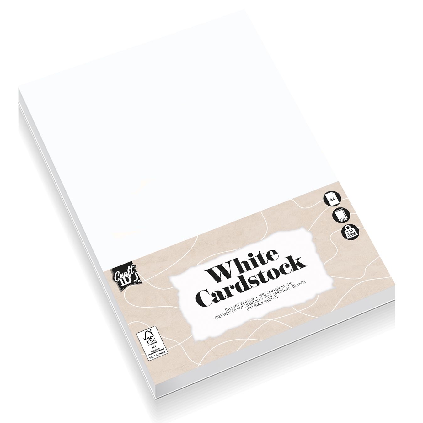 CraftID - Cartoncino per hobby CarftID A4 220gr bianco 10 fogli | 10 pezzi