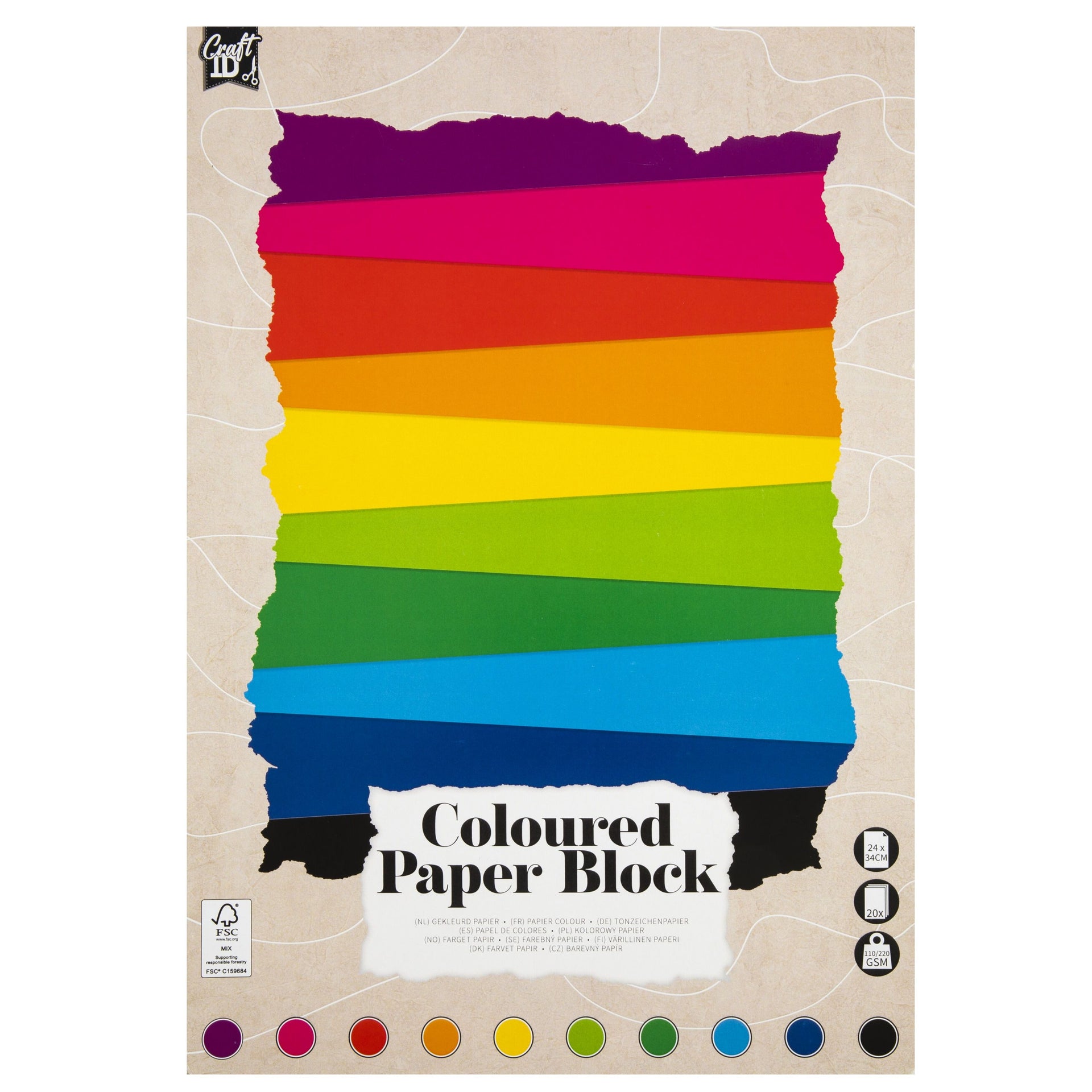 CraftID - Cartoncino hobby CarftID 24x34cm 120-220gr 20 fogli 10 colori