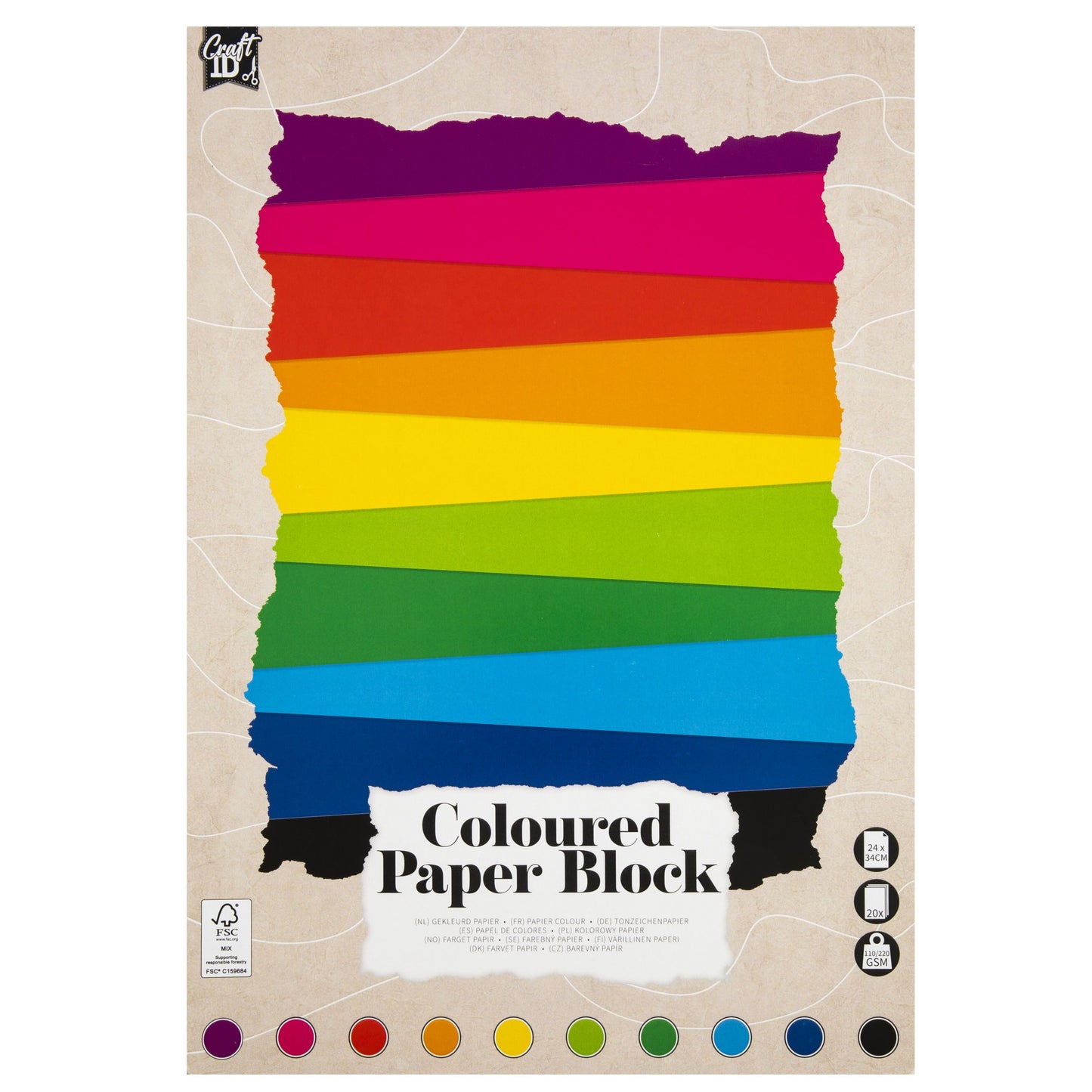 CraftID - Carton Hobby CarftID 24x34cm 120-220gr 20 feuilles 10 couleurs | 12 pièces