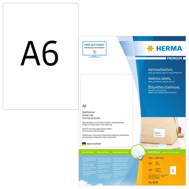 HERMA - Etiket  8689 105x148mm premium wit 800 etiket