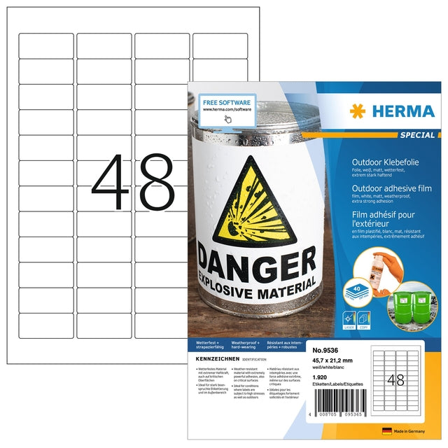 HERMA - HERMA 9536 Label 45.7x21.2 Météo WT WT 1920Tiket | Pack de 40 draps