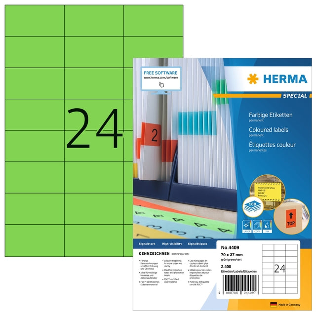 Herma - Herma 4409 70x37mm Label 2400 Étiquettes | Pack de 100 draps