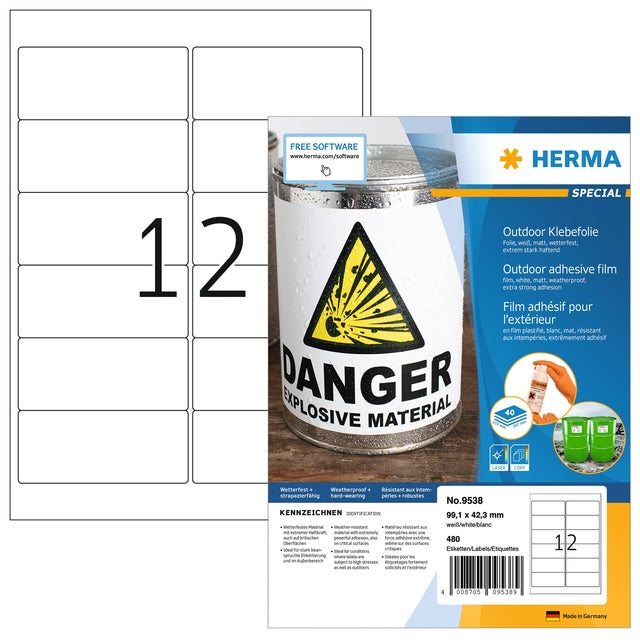 Herma - Herma 9538 Label 99.1X42.3 WETTER Best White 480 Label | Pack von 40 Blättern