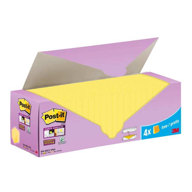 Post-it -  654-SSCY VP24 zelfklevend notitiepapier Vierkant Geel 90 vel Zelfplakkend