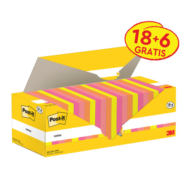 Post-it -  Memoblok 654-COL 76x76mm kleur ass voordeelpak