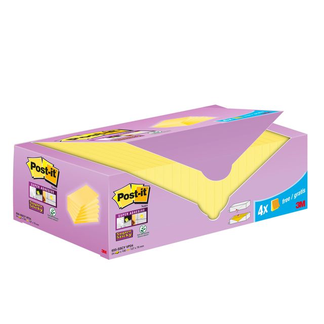 Post-it - Memo pad 655-SSCY Super Sticky 76x127mm yellow value pack