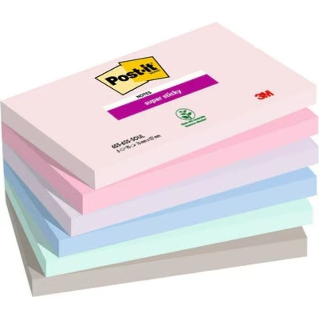 Post -it - Super Sticky Notes Soulful, 90 Blatt, ft 76 x 127 mm, verschiedene Farben, Packung mit 6 Blöcken