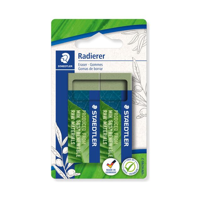 Staedtler - gum Eco, olijfgroen, ft 65 x 23 x 13 mm, blister van 2 stuks