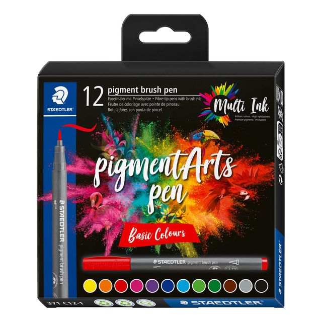 Staedtler - Pigment Arts brush pen, etui van 12 stuks, Basic Colours