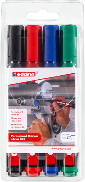 Edding - Edding Permanent Marker 300, Blasen mit 4 Teilen in verschiedenen Farben