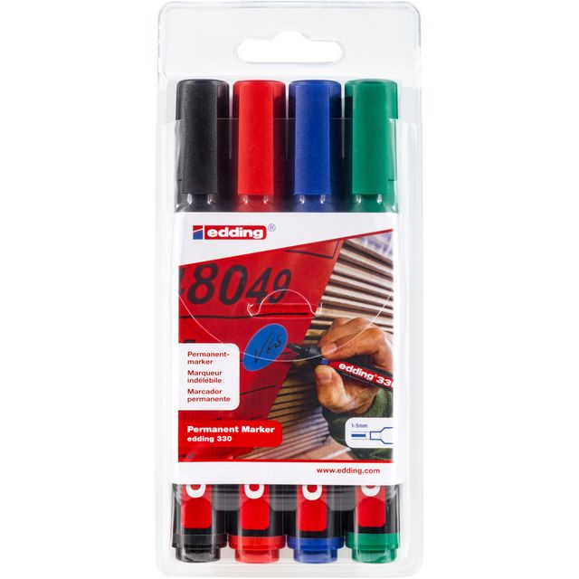 Edding - Felt-tip pen 330 diagonal 1.5-5mm assorted blister of 4 pieces