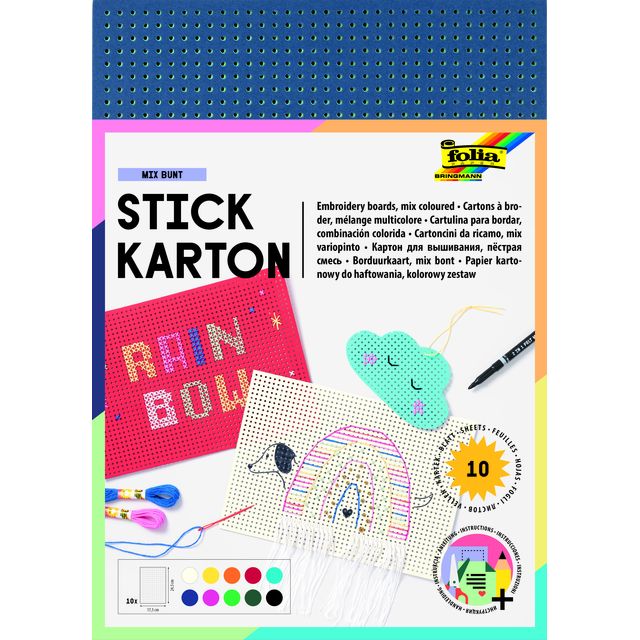 Folia Paper -  Borduurkaarten folia 17.5 x x24.5cm 300gr 10v ass