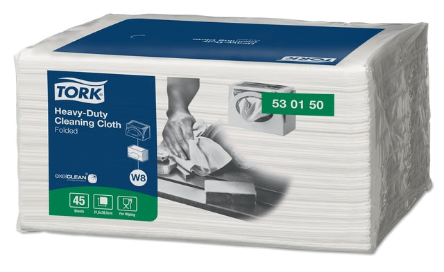 Tork - Paño de limpieza W8 Heavy-Duty 1 capa 45 hojas blanco 530150 | 8 piezas