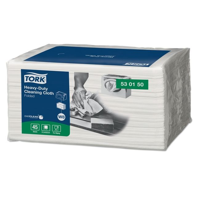 Tork - Chiffon de nettoyage W8 Heavy Duty 1 couche 45 feuilles blanc 530150 | 8 pièces