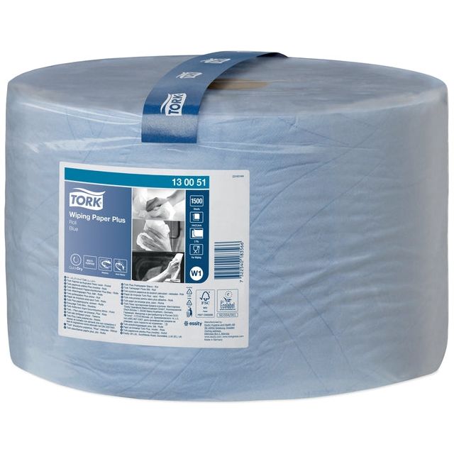 Tork - Poetspapier wiping plus w1 1500vel blauw