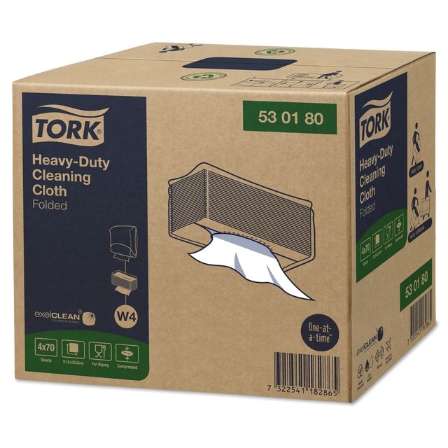 Tork - Paño de limpieza W4 Heavy-Duty plegado 1 capa 4x70 hojas blanco 530180