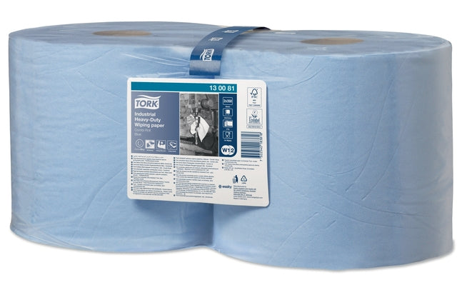 Tork - Industrial Heavy Duty poetspapier rol, 3-laags, systeem W1/W2, blauw, pak van 2 rollen