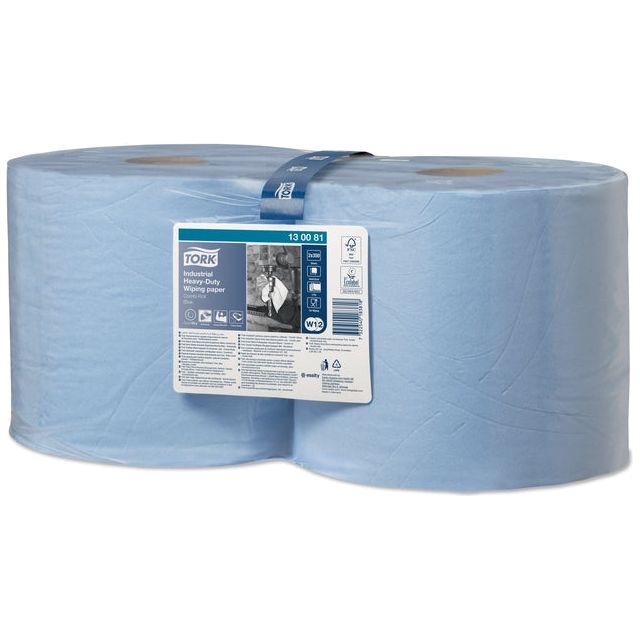 Tork - Industrielle Hochleistungsreinigungspapierrolle, 3 -Layer, System W1/W2, Blau, Packung mit 2 Rollen