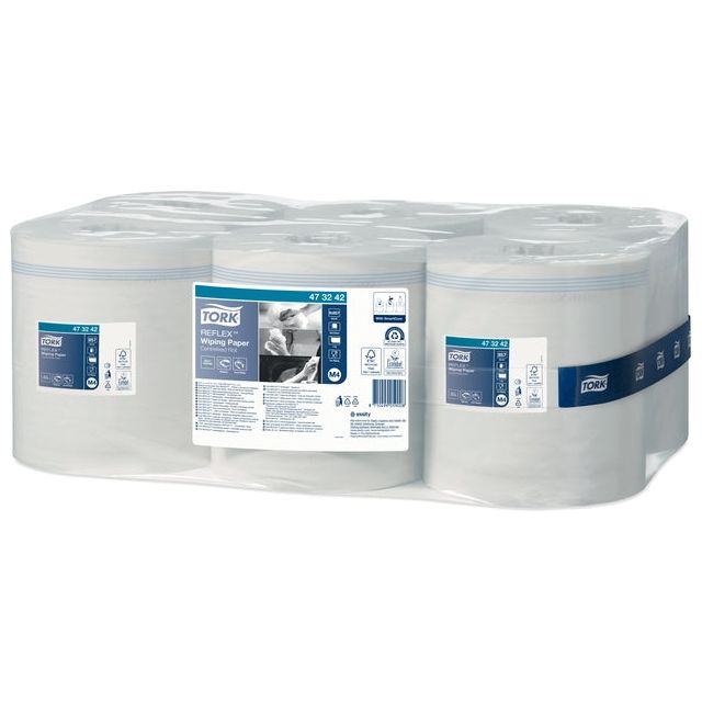 Tork - Reflex Wiping poetspapier, centerfeed, 1-laags, systeem M4, pak van 6 rollen