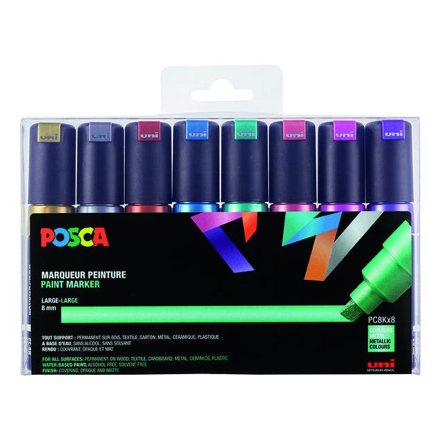 Posca - Verfstift posca pc8k b schuin 8st metallic assorti