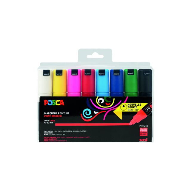 Posca - paintmarker PC-7M, set van 8 markers in geassorteerde basiskleuren