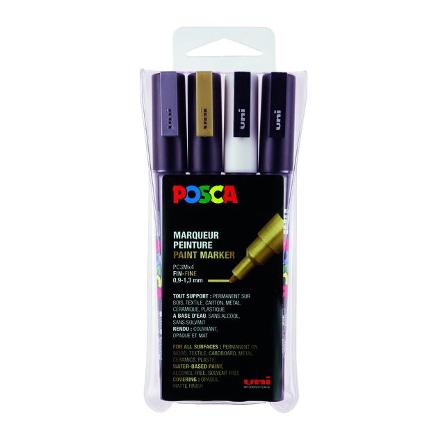 Posca - Paintmarker Uni PC fin assorti lot de 4 pièces