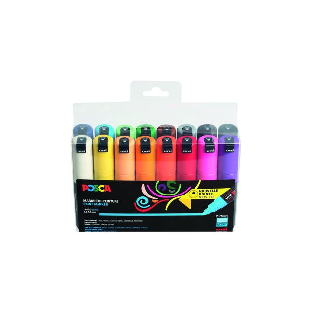 Posca - paintmarker PC-7M, set van 16 stuks in geassorteerde kleuren