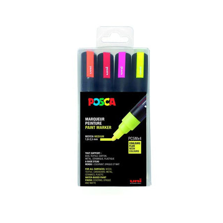 Posca - Marqueur peinture Uni PC-5M, 1,8 2,5 mm, étui de 4 pièces aux couleurs fluo