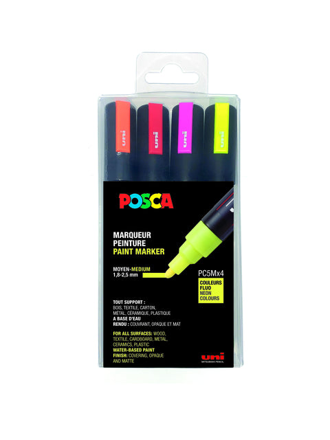 Posca - Paintmarker Uni PC5M medium fluorine assorted set of 4 pieces