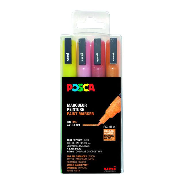 Posca - Verfstift posca pc3m f 4st glitter kleuren warm