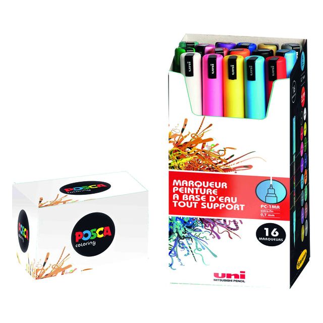 Posca - Paint Marker op waterbasis PC-1MR, doos van 16 stuks in geassorteerde kleuren