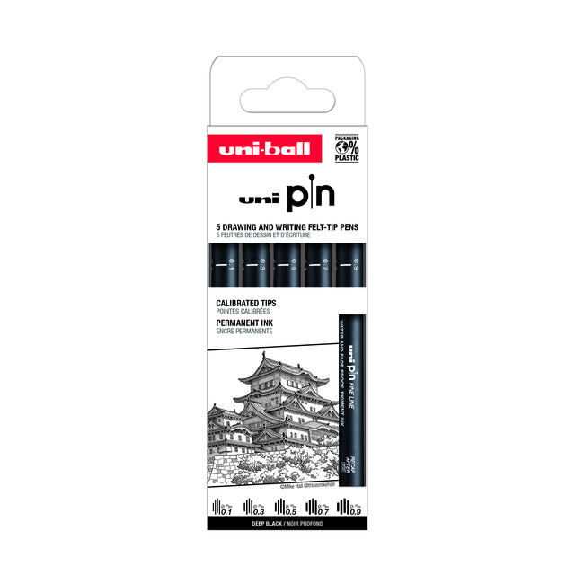 Uni-ball -  Fineliner pin asp008 set à 5 breedtes zw