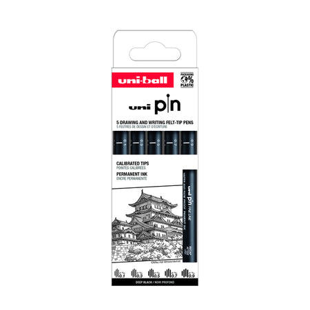 Uni-ball - Fineliner Pin ASP008 set di 5 larghezze nero