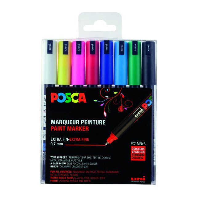 Posca - Paint Marker op waterbasis PC-1MR, doos van 8 stuks in geassorteerde kleuren