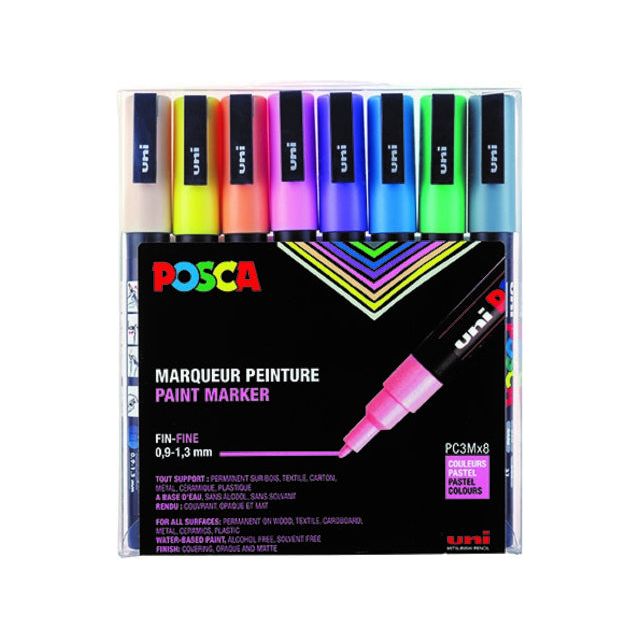 Posca - paintmarker PC-3M, set van 8 markers in geassorteerde pastelkleuren