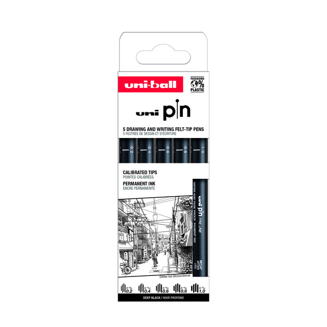 Uni-ball -  Fineliner pin asp009 set à 5 breedtes zw