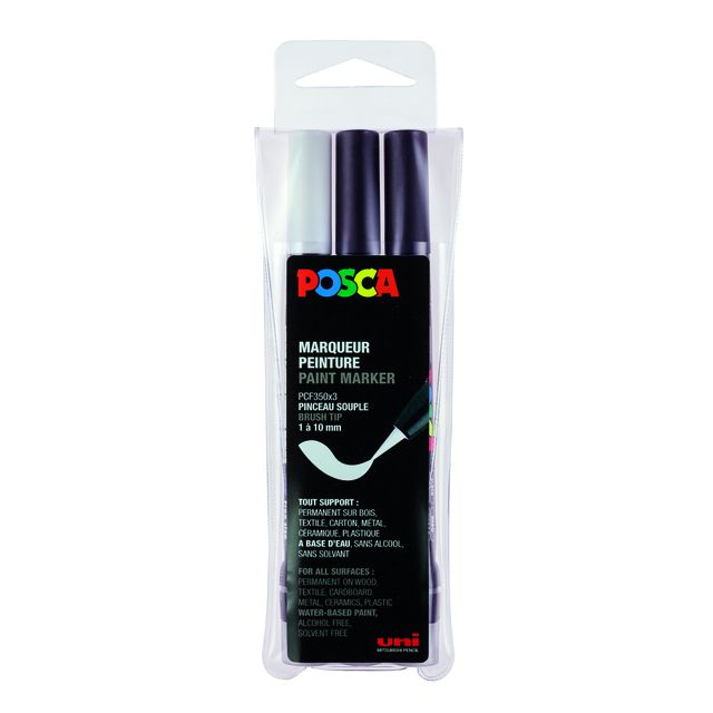 Posca - Paintmarker Uni PCF350 Brush 1-10mm assorted set of 3 pieces