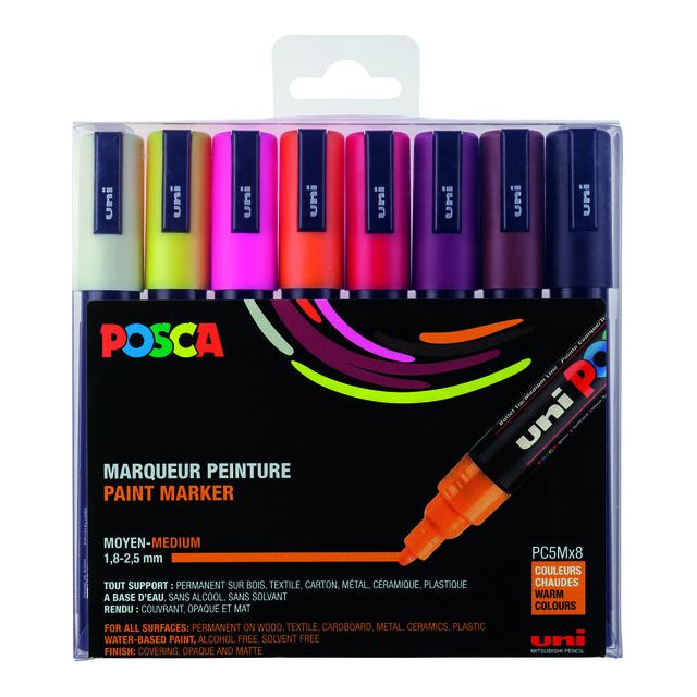 Posca - paintmarker PC-5M, set van 8 markers in geassorteerde warme kleuren