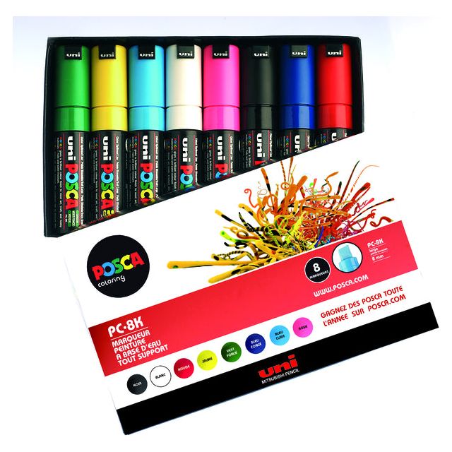 Posca - Paint Marker op waterbasis PC-8K doos van 8 stuks in geassorteerde kleuren