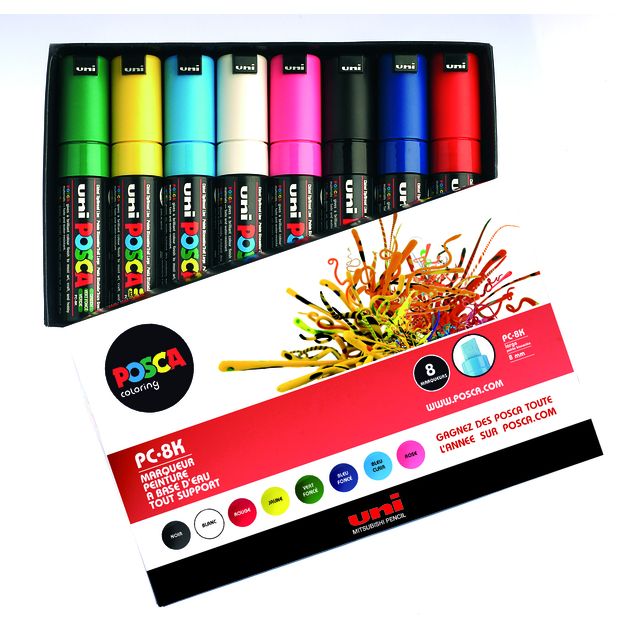 Posca - Paintmarker Uni PC8K diagonal ancha surtido set de 8 piezas