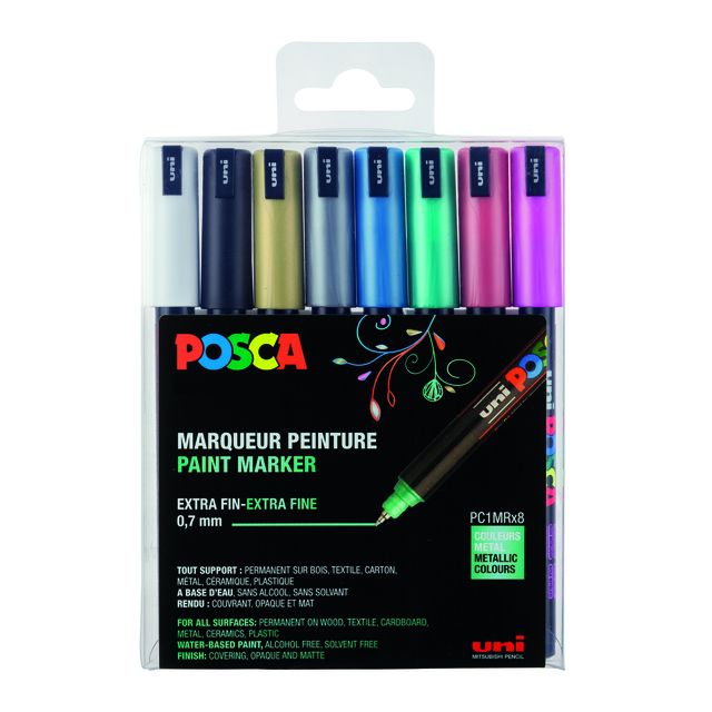 Posca -  Paintmarker Uni  PC1MR extra fijn metallic assorti set à 8 stuks