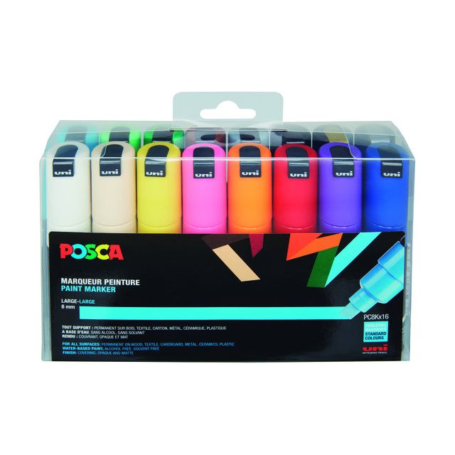 Posca - paintmarker PC-8K, etui met 16 stuks in geassorteerde kleuren