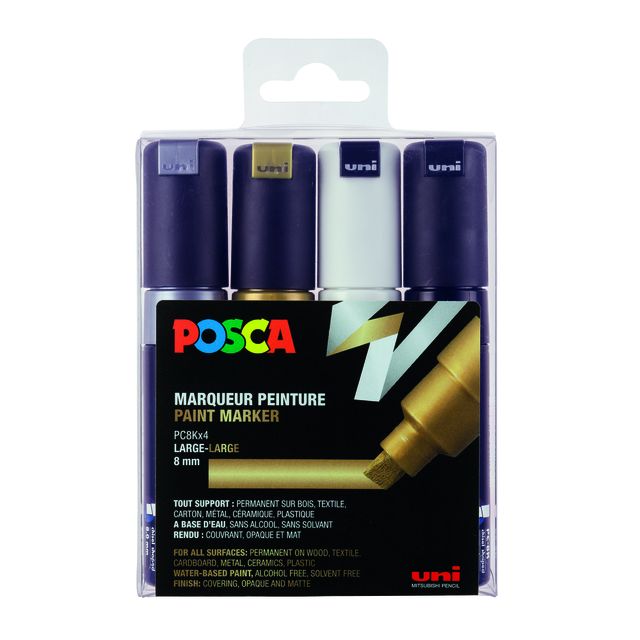 Posca - Paintmarker Uni PC8K set assortito diagonale larga di 4 pezzi