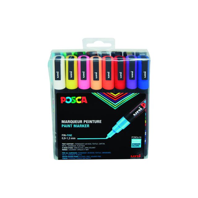 Posca - paintmarker PC-3M, etui met 16 stuks in geassorteerde kleuren