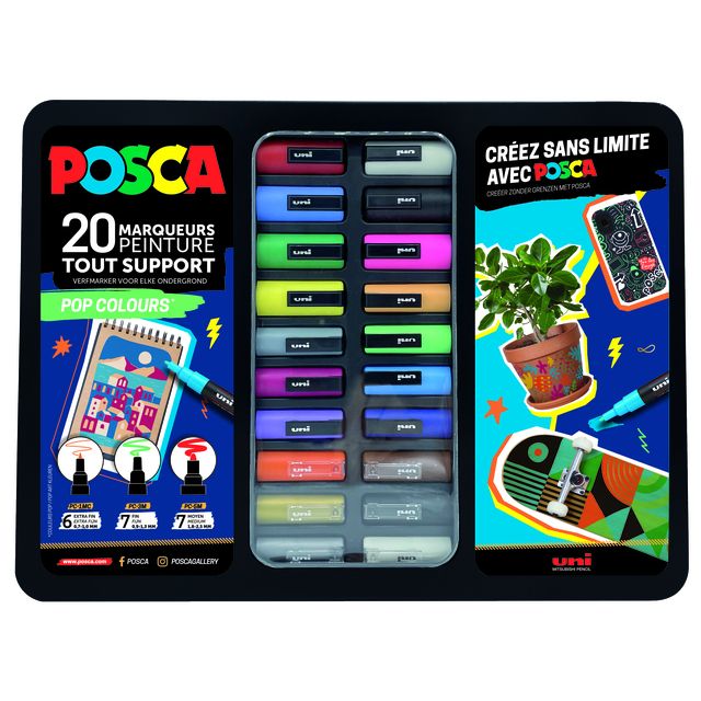 Posca - Paintmarker Uni Pop Colors valigetta metallica assortita da 20 pezzi