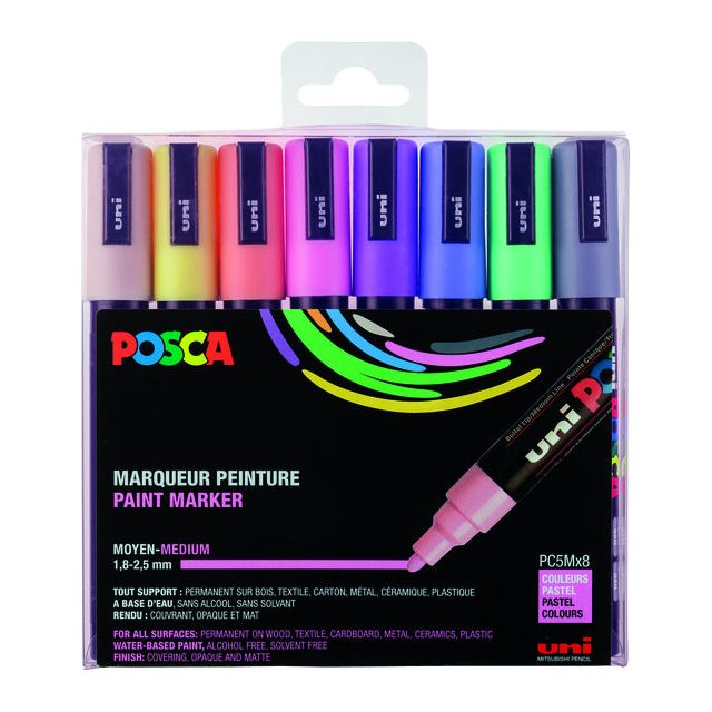 Posca - paintmarker PC-5M, set van 8 markers in geassorteerde pastelkleuren