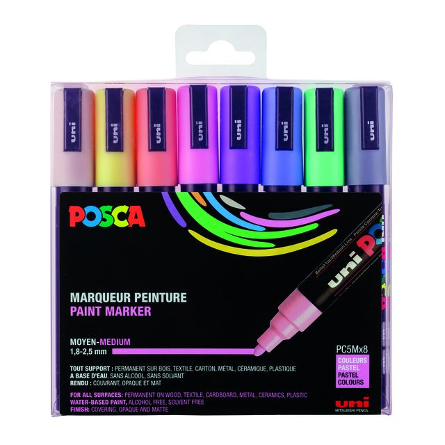 Posca - Paintmarker Uni PC5M medium pastel assorted set of 8 pieces