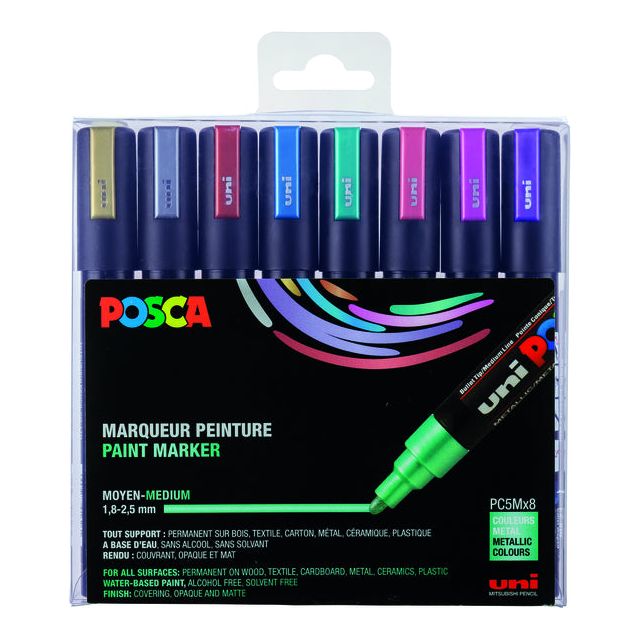 Posca - paintmarker PC-5M, set van 8 markers in geassorteerde metallic kleuren