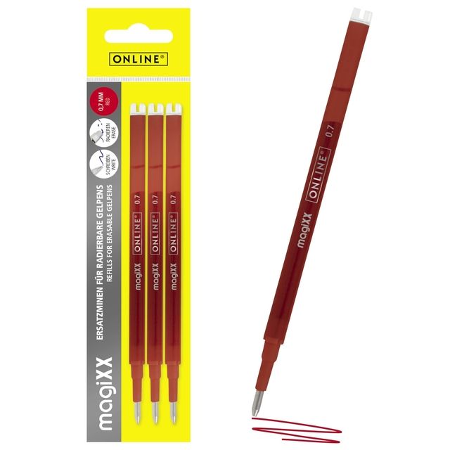 Quantore - Ricarica Gel writer Online Magixx 0,7mm rosso blister da 3 pezzi
